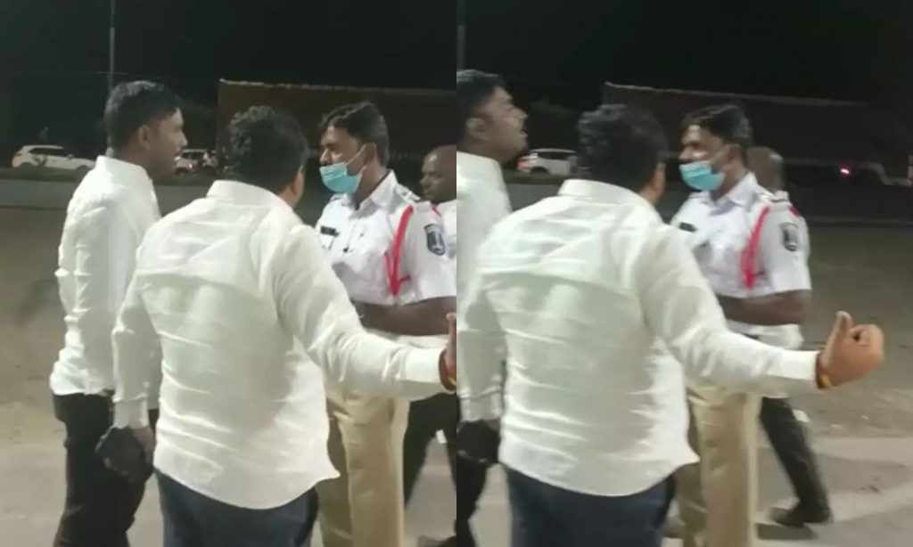 డ్రంక్ అండ్ డ్రైవ్ నిర్వహిస్తున్న పోలీసులపై నాయకుల దూషణలు