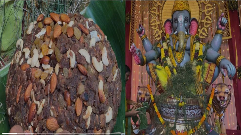 గణపయ్యకు 10 కేజీల విప్ప పువ్వు లడ్డూ.. మొక్కు చెల్లించుకున్న భక్తుడు